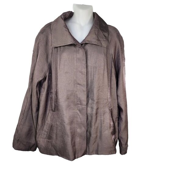 Chico's Womens Jacket Size 2 Large Subtle Shine Karise Long Sleeve Taupe Button - Picture 1 of 12